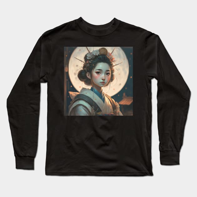 Japanese Moon girl Long Sleeve T-Shirt by Spaceboyishere